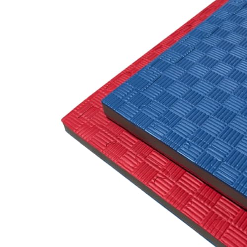 JOWY Tatami Puzzle para Gimnasio, Artes Marciales, Judo, Karate, Taekwondo, Yoga, Fitness y Zonas de Estiramiento | 1x1m | 2 cm Grosor | Acabado F | Color Rojo/Azul (4 Unidades)