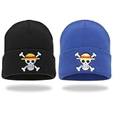 Zgboaht 2 Pack Anime Beanie Hat for Men Women Winter Knit Brimless Watch Cap Embroidery Stretch Warm Skull Skeleton Hat