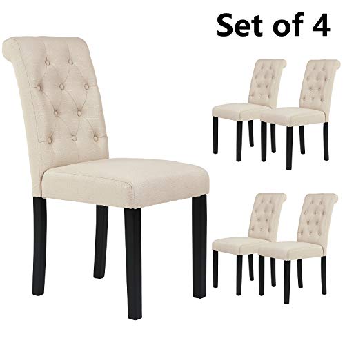 YEEFY Fabric Habit Solid Wood Tufted Parsons Dining Chair (Set of 4) (Beige)