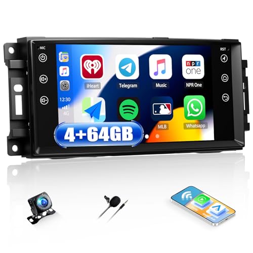 CAMECHO 4+64G 7 Pouce Autoradio pour Jeep Wrangler Ram JK Dodge Challenger avec Wireless Carplay, Android 15 Bluetooth Radio IPS HD écran Tactile avec Android...