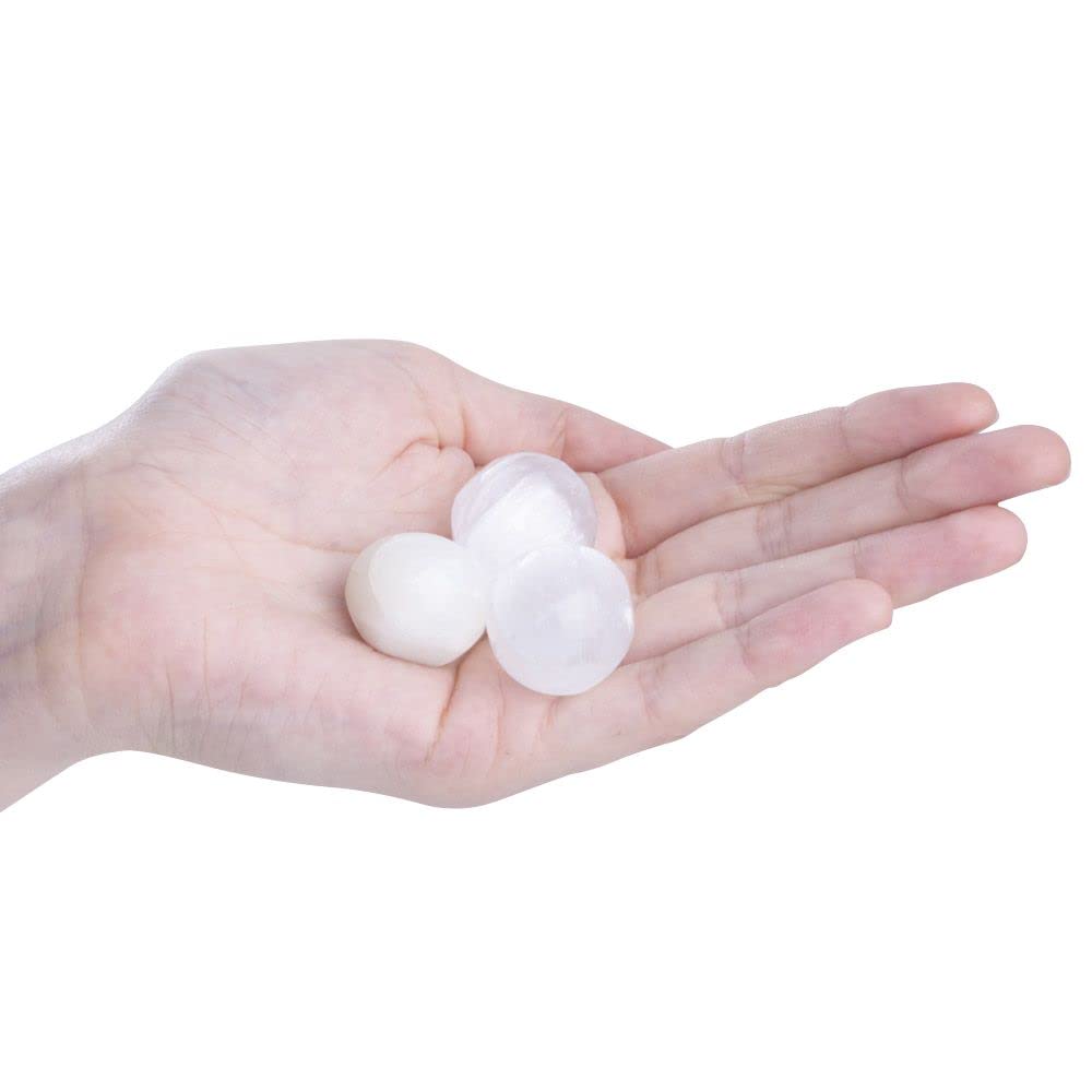 Serafino Selenite Tumblestone Crystal Selenite Sphere 20-30 mm Tumble Stone Reiki Healing Charge Crystal Angelic Mineral Meditation Stone Selenite Tumblestones (White Selenite Set of 3)