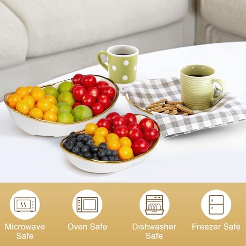 YUNLINLI 3-Tier Ceramic Fruit Bowl, Modern Fruit Basket for Kitchen Countertop, Tiered Fruit Display Stand with Gold Metal Stand, Non-Slip & Chip-Resistant, Dishwasher Safe (Gold&White) - image 4