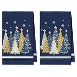 Artoid Mode Set di 2 strofinacci da cucina blu con stelle, fiocchi di neve natalizio, 42 x 65 cm, in microfibra, assorbenti, per la pulizia della cucina