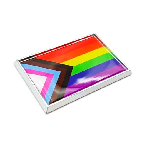 Image of Progress Rainbow Gay Pride Flag Sticker Emblem LGBTQ Decal Car Chrome Flags, 2 Pack, 3 x 2 inches