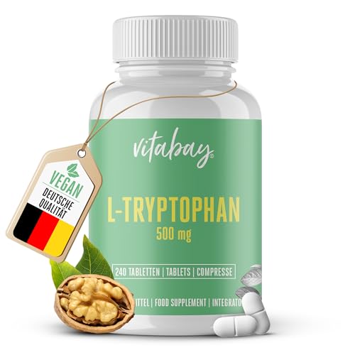 Vitabay L Tryptophan Hochdosiert 500mg - 240 Tabletten L-Tryptophan Vegan & Laborgeprüft - Triptofan Ltrypthophan ohne unerwünschte Zusatzstoffe