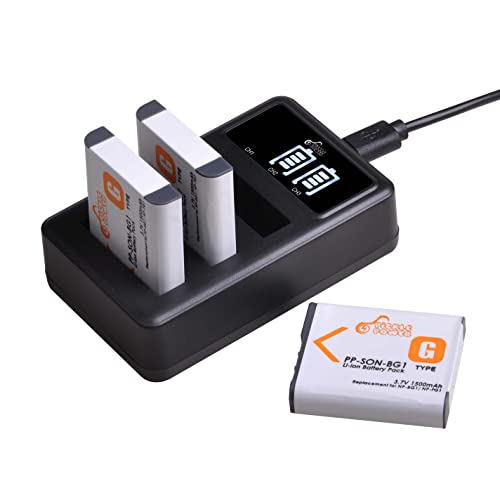 Pickle Power 3 Pack NP-BG1 NP-FG1 Type G Battery and LED Triple USB Charger for Sony Cyber-Shot DSC-H7,DSC-H9,DSC-H10,DSC-H20,DSC-H50,DSC-H70,DSC-H90,DSC-HX5V,DSC-HX9V,DSC-HX10V