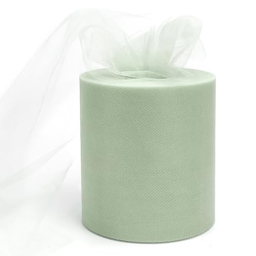 Rouleaux de tissu tulle vert sauge de 15,2 cm x 183 m, ruban de tulle vert en bobine pour jupe tutu DIY, décoration de mariage, baby shower, fête...