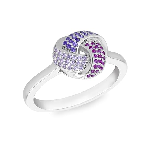 Bague en argent rhodié contre le ternissement avec nœud en oxyde de zirconium multicolore