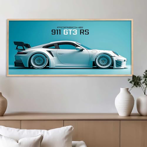 Image of walllane Big Porsche GT3RS 911 Car Framed Posters Gift Items for Boys Room Wall Decoration Bedroom Living Room Office Studio Decor | Car Poster Frame for Wall Decor Set Of 1Size(10 x 19 inch)