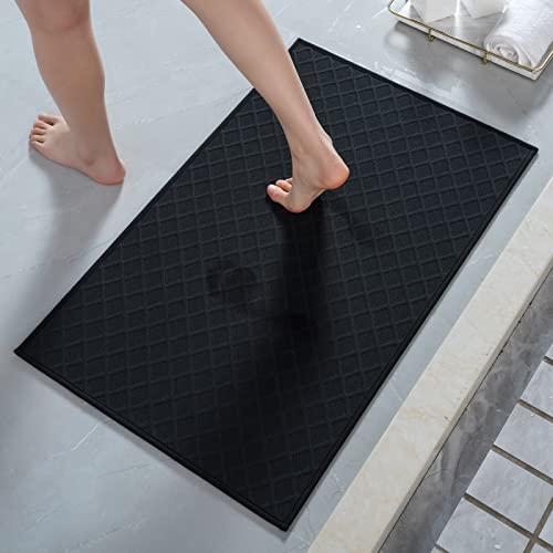 AMOAMI Ultra Thin Bathroom Rugs, Rubber Backed Bath Mats for Bathroom Non Slip, Absorbent Bathroom Mat for Floor, Shower, Sink (Black, 24"x35") Black 24"x35"