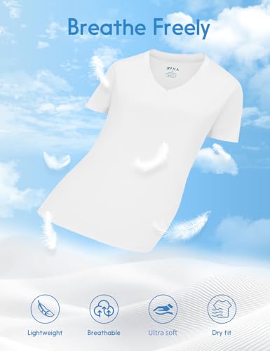 Image of V Neck T Shirts for Women, Athletic Short Sleeve Workout Top, UV Sun Protection, Quick Dry Moisture Wicking Shirts for Women