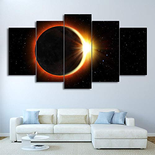Impression sur toile 5 pièces éclipse lunaire et tableau mural moderne pour salon