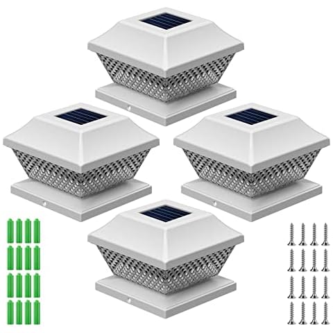 Solar Post Cap Lights Outdoor - Fence Post Lights Solar Powered White LED Post Lighting for 4x4 5x5 Wooden Posts Deck Fence or Patio (White) Cover