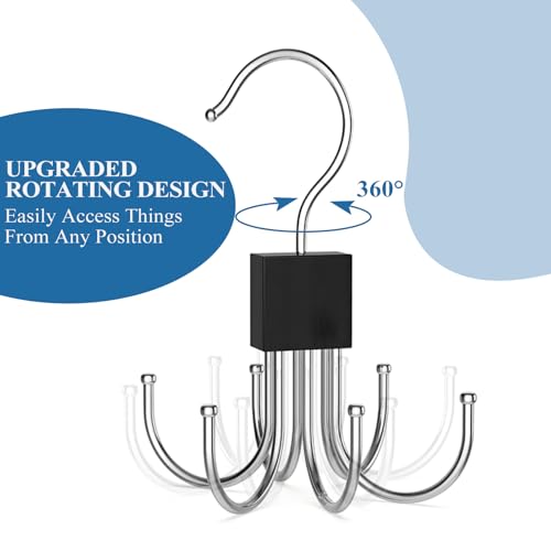 4 Stück Gürtel Aufbewahrung, 360 Grad Drehbarer Metall Gürtelhalter Platzsparend Gürtelhalter, Multifunktional Gürtel Organizer, Kleiderschrank Kleiderbügel Hook für Schals, Krawatten (Schwarz)