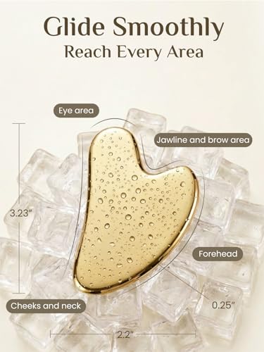 Image of Rena Chris Gua Sha Facial Tools, Stainless Steel Guasha Tool for Acupuncture, Manual Massage Tool for Jawline Sculpting and Puffiness Reducing, Gua Sha Facial Massage Tool, Skin-Care Gift (Golden)
