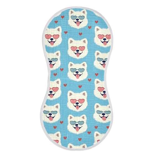 vvfelixl Baby Burp Cloths Samoyed Wear Heart Shaped Glasses Baby Newborn Cotton Burping Cloths Set Babys Washcloths 4 Pack