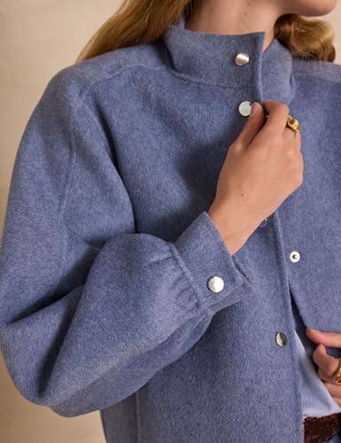 Hooever Womens Cropped Wool Blend Pea Coats Stand Collar Short Jackets Single Breasted Blazer Casual Overcoat4