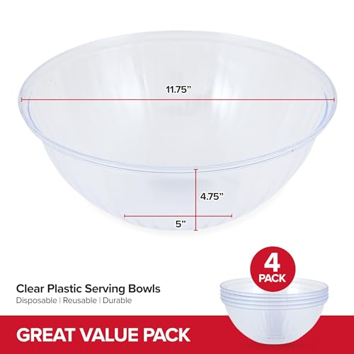 150 oz Clear Plastic Serving Bowls (4 Pack) Disposable Candy Dishes, Buffet Containers for Chips, Popcorn Snacks, Mints, Salad Bar, Punch, Snack Bowl Parties, Office Desk, Bridal Shower Party Supplies - Image 3
