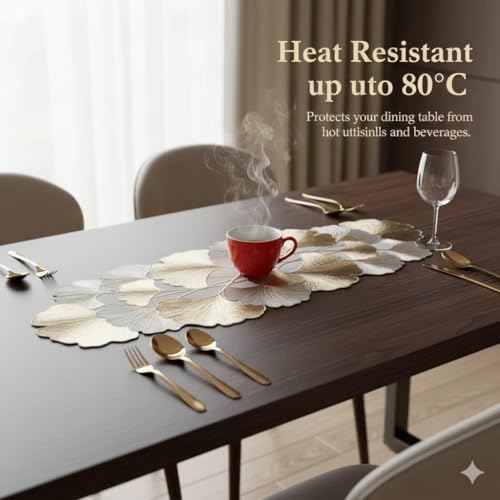 Image of Dakshya Industries Multipurpose PVC Dining Table Mat Combo | Heat Resistant Placemats with Matching Runner