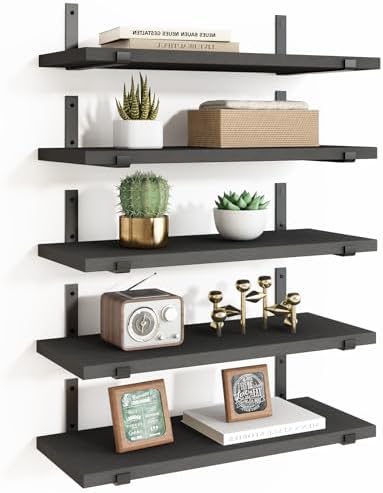 Fixwal Floating Shelves Set of 5, Width 4.7 Inches Black Wall She...