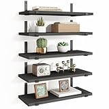 Fixwal Floating Shelves Set of 5, Width 4.7 Inches Black Wall Shelves, Rustic Wood Wall Storage Shelves for Bedroom, Living Room, Kitchen, Bathroom, Home Decor, Laundry Room, Office and Plants (Black)