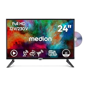 MEDION 59,9 cm (24 Zoll) Full HD Fernseher (integrierter DVD-Player, perfekt für Camping Wohnmobil LKW Garten, 12V KFZ Car-Adapter, Triple Tuner Receiver, HDMI, USB, MD 824001)
