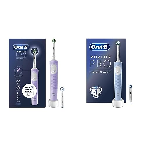 Oral-B Vitality Pro Electric Toothbrush, 1 Handle, 2 Toothbrush Heads & Vitality Pro Electric Toothbrush with 2 Toothbrush Heads and a 2 Pin UK Plug, Blue