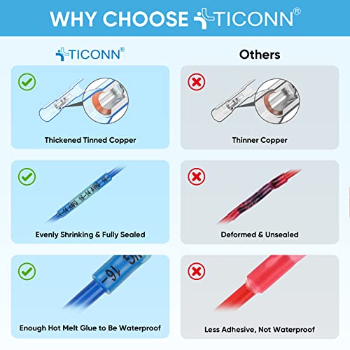 Ticonn TICONN-1032 120Pcs Heat Shrink Butt Connectors Kit, Awg 24 – 10 4 Sizes Butt Splice, Insulated Waterproof Electrical Marine Automotive Wire Crimp Terminals thumb #3