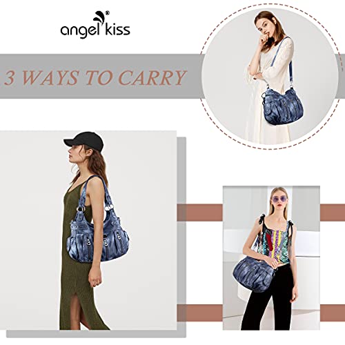 Image of Angel Kiss Large Purses and Handbags for Women Washed Faux Leather Crossbody Hobo Satchel Shoulder Handbag Tote Purse