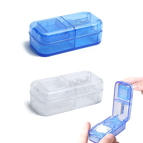 2 Piezas Cortador de Píldoras, BDSHUNBF Triturador de Pastillas, Partidor de Pastillas con Cuchilla y Compartimiento de Almacenamiento para Píldoras Pequeñas o Grandes Cover