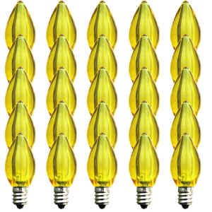 EZLS C7 Yellow LED Bulbs - Box of 25 Smooth Lens Yellow Transparent C7 Replacement Bulbs
