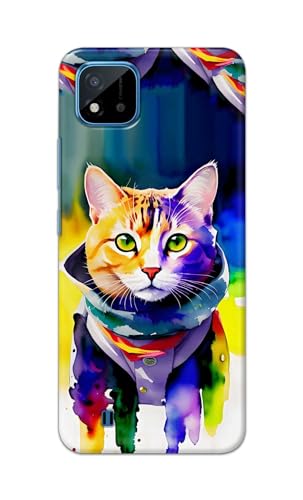 Image of Printed Hard Back Cover for Realme C20 Back Cover (Coloured Cat) -190724(EA)