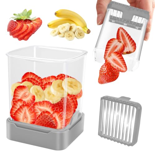GENGCANG Strawberry Slicer Cup, Fruit Cutter – Quick-Slice, Meal Prep, Gray