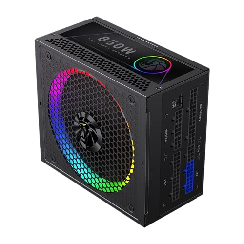 GAMEMAX RGB 850G Netzteil PC 850W Vollmodulares, 80 Plus Gold, LLC + DC‑DC, ARGB Sync, Japanische Kondensatoren, 140mm ARGB FDB Lüfter, 9 Schutzfunktionen, 10 Jahre Garantie, Schwarz