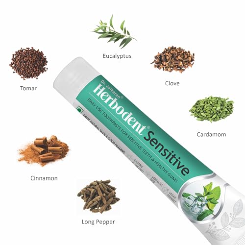 Image of Sensitive Toothpaste for Enamel Repair & Cavity Protection, Fluoride Free, Sensitive Care with Natural Mouthwash & Gum Strengthening Herbs - Clove, Tomar & more (Mint, 185g - Pack of 1)