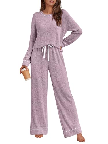 LILLUSORY Womens Pajamas Sets Long Sleeve Pjs Two Pieces Lounge Sleep Wear Matching Set With Pockets