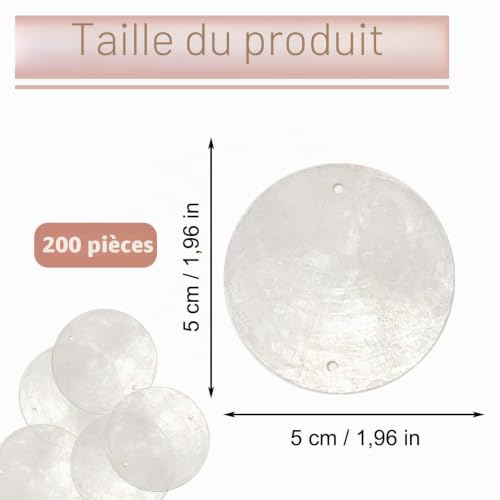 Nacre Coquillage Rond, 100 Pièces de Disques de Nacre de Coquillages, Pendentif Carillon Rétro, avec Deux Trous, pour Rideaux de Coquillages, Bricolage, Décoration Maison(Blanc) – vue 2