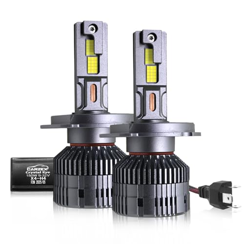 Carzex Crystal Eye H4 Car Led Headlight Bulbs, 150W 12,000 Lumens Super Bright Automotive LED Headlight Conversion 6500K Cool White Color (75+75 Watts, Set of 2 Pcs, X4 Series) (1 Yr Warranty)