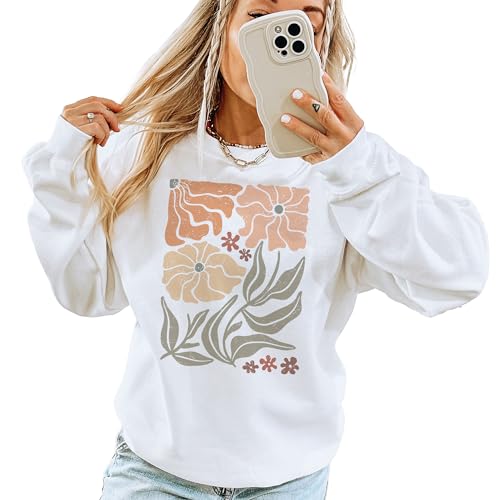 Aurlex Tees Boho Flower Sweatshirt, Wavy Wildflower Sweatshirt, Cute Floral Botanical Sweater, Unisex Graphic Crewneck Sweatshirt Sand2