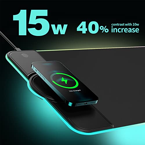 Rgb Large Gaming Mouse Pad With Wireless Chargering,15W Fast Wireless Charging Desk Pad,Premium Microfiber Cloth,Non-Slip Base,10 Light Modes Keyboard Pad For Gaming,Pc,Laptop 31.5" × 11.81" #TOP5