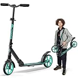 Outdoor Cruiser Kick Scooter for Ages 6+, for Kids, Teens, and Adults, Max Load 250 LBS, Foldable, 8-inch Big Wheels, Dual Suspension, 3 Adjustable Levels, Child Safety Approved, Black and Aqua