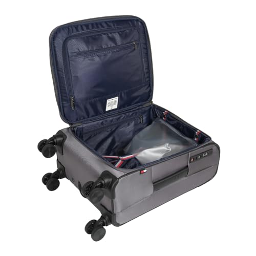 Image of Tommy Hilfiger Westfield Unisex Mid Soft Luggage - Black | 14-inch Laptop Compatible | Twill Polyester Shell | Flushed TSA Lock | 360 Self-Lubricating Double Wheels | 64L Capacity | 70cm