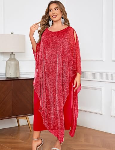 Image of ZOMVA Plus Size Elegant Formal Dress Long Cape Overlay Wedding Guest Formal Cocktail Mother of Bride Outfit