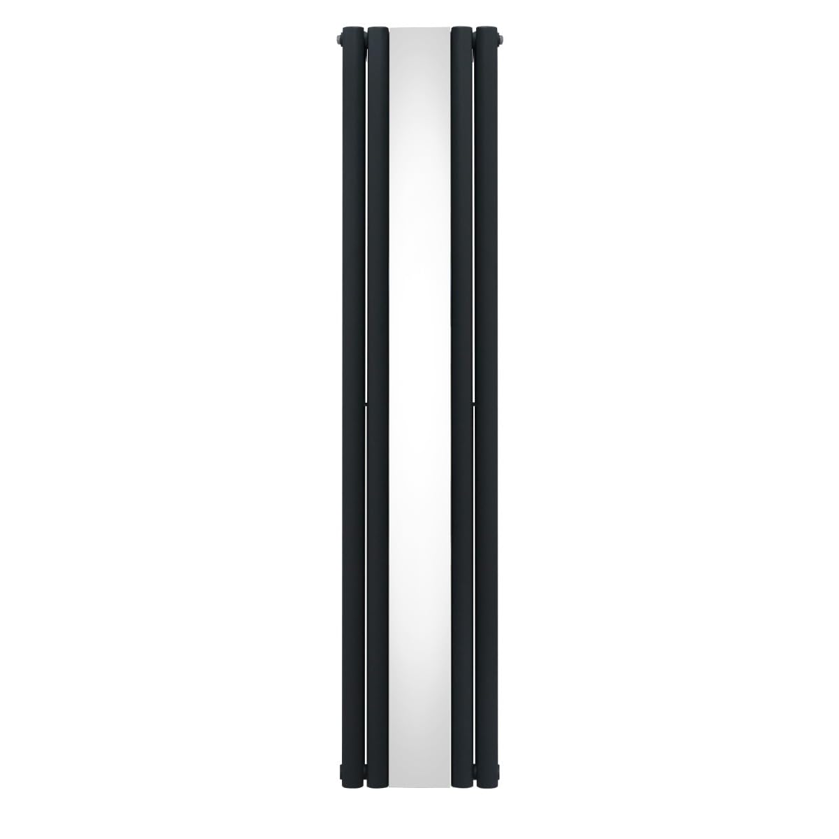 Radiatore a Colonna Ovale e Specchio Integrato 1800 x 380mm, Moderno Verticale Doppia Colonna Acciaio al Carbonio Grigio Antracite Opaco, Cucina Soggiorno Bagno [Spazzola, Attacchi Murali e Supporti