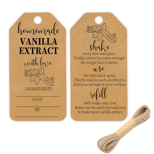 Étiquettes extrait de vanille kraft avec instructions pour réussir vos bouteilles fait main