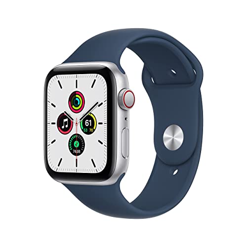 Apple Watch SE (GPS + Cellular, 44mm) - Silver Aluminium Case with Abyss Blue Sport Band - Regular with AppleCare+