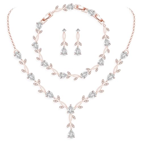 Image of GZWHD Wedding Jewelry Sets for Bride Bridesmaid Women Cubic Zirconia Necklace Earrings Bracelet Set Gift for Mother Friend Wife Daughter Sister Party Prom Jewelry