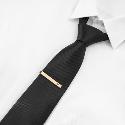 Image of GWD Stainless Steel Tie Clips for Men Personalized Initial Tie Bar Set