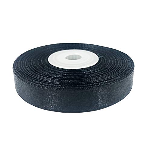 Image of Solid Color Double Faced Black Satin Ribbon 5 /8 inch X 25 Yards, Ribbons Perfect for Crafts, Wedding Decor, Bow Making, Sewing, Gift Package Wrapping and More