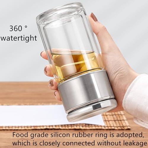 Image of Wosta Leakproof Glass Water Bottle with Stainless Steel Infuser Glass Tea Infuser Bottle with Strainer and Neoprene Sleeve for Loose Leaf Tea, Cold Brew Coffee. (P - STEEL, 300ML)